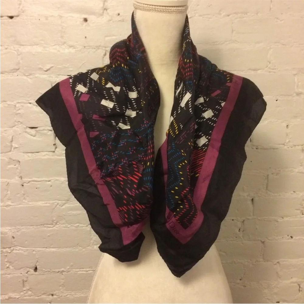 Christian Dior silk neck or head scarf black patchwork